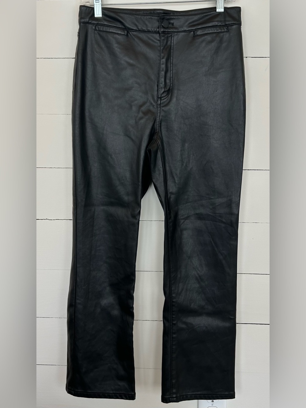 Ann Taylor Black Faux Leather straight legged Pants, Size 4